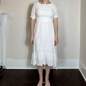 Cottagecore 100% Cotton White Midi Dress Size Medium